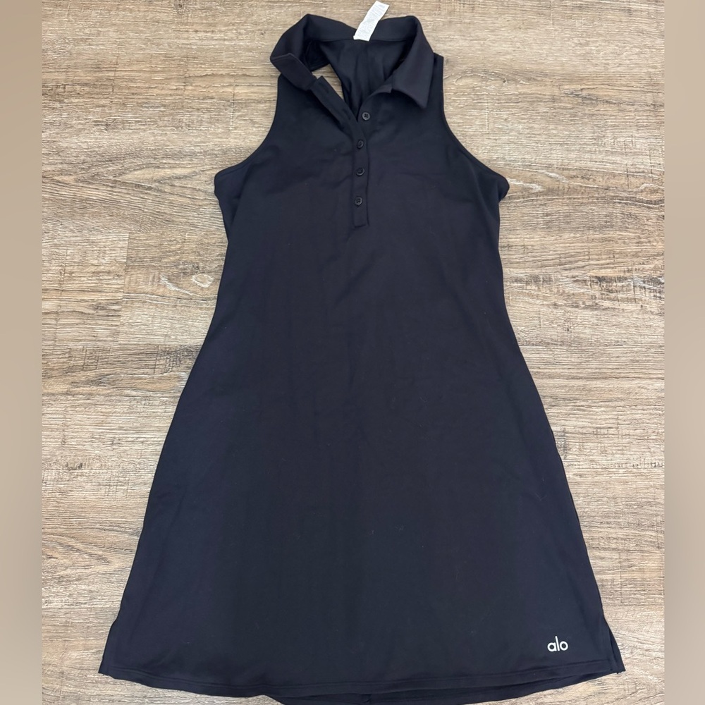 ALO Yoga Black Sleeveless Polo Mini Dress